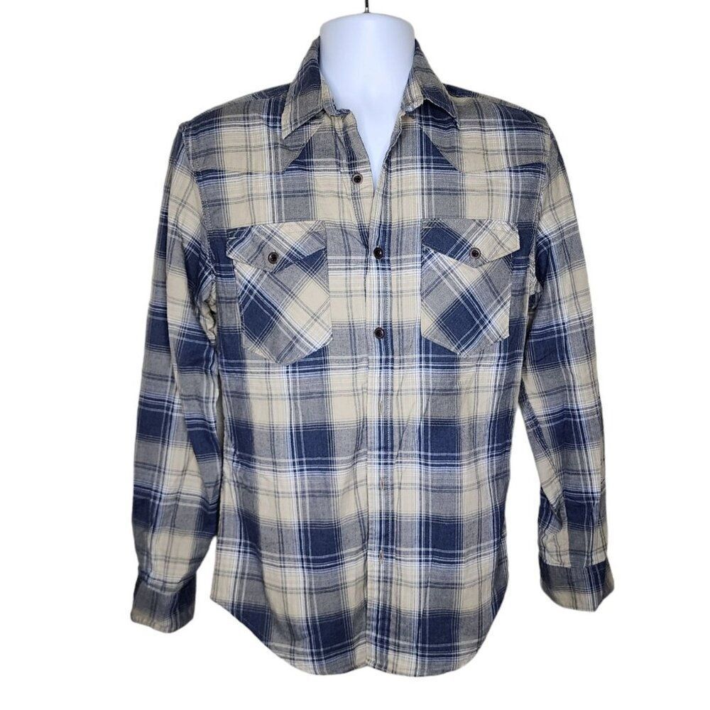 Wrangler Long Sleeve Button Up Plaid Country Shirt Mens Size S Blue Western